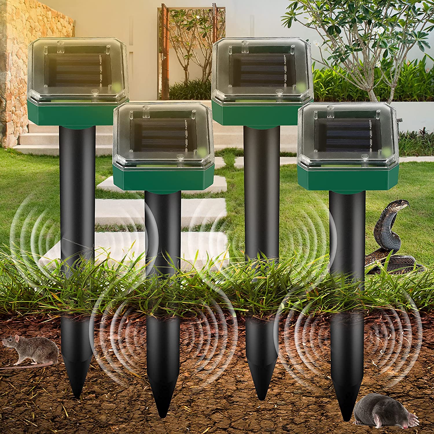 Pack of 4 ultrasonic animal repellents IP65 ultrasonic solar rodent