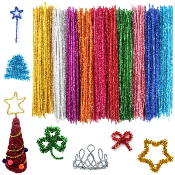 Pack of 400 Glitter Pipe Cleaners, Pipe Cleaners for Crafts, Pipe Cleaners, Colourful, Bendable Chenille Wire for DIY Crafts and Decorations