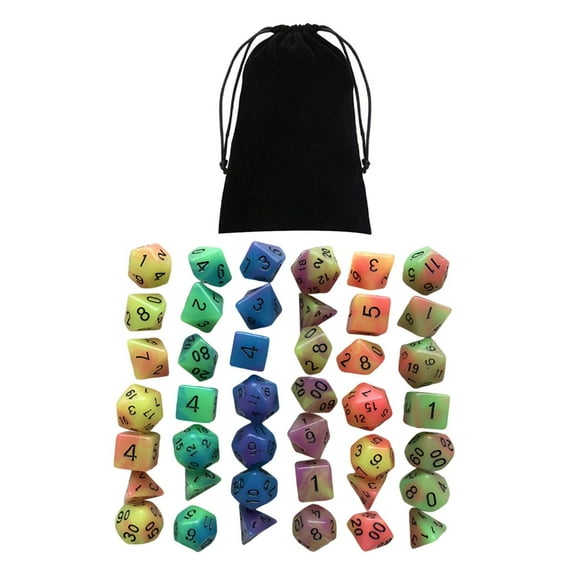 Pack of 42 Luminous RPG Dices Set with Pouch, D4-D20 Glowing Polyhedral Dices Set Toys for RPG Table Games Math Teaching