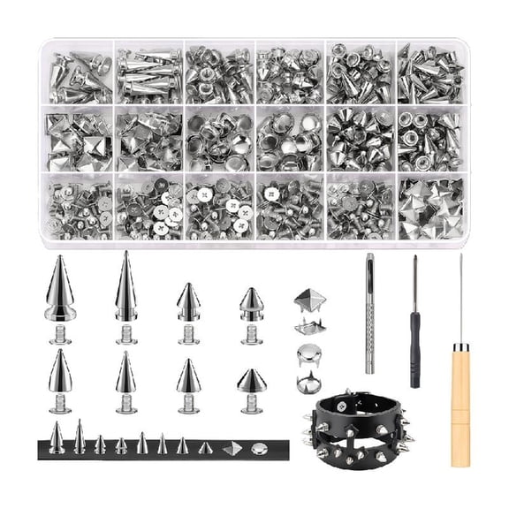 Pack of 455 Alloy Rivets Set with 10 Size and Installation Tool for Leather Crafting Projects