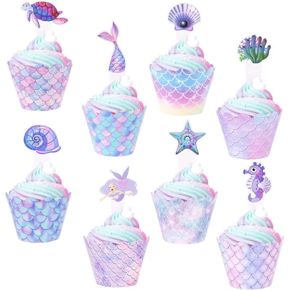 FacoFaco Pack of 48 Mermaid Cake Toppers for Mermaid Theme Party