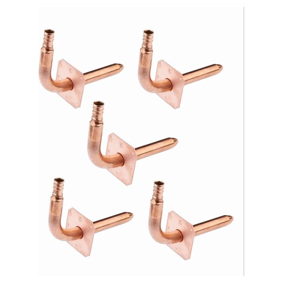 (Pack of 5) 1/2" Barb Crimp Pex Copper Stub Out Elbow with Wall Flange, F1807, 6 Inch Length,(STUB008)