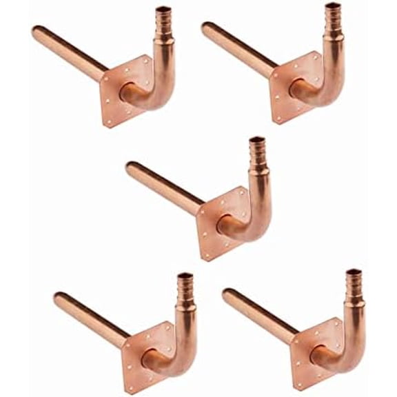(Pack of 5) 1/2" Barb Crimp Pex Copper Stub Out Elbow with Wall Flange, F1807, 8 Inch Length,(STUB011)$$Plumbing & HVAC