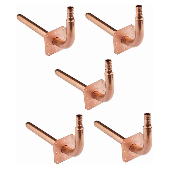 (Pack of 5) 1/2" Barb Crimp Pex Copper Stub Out Elbow with Wall Flange, F1807, 8 Inch Length,(STUB011)