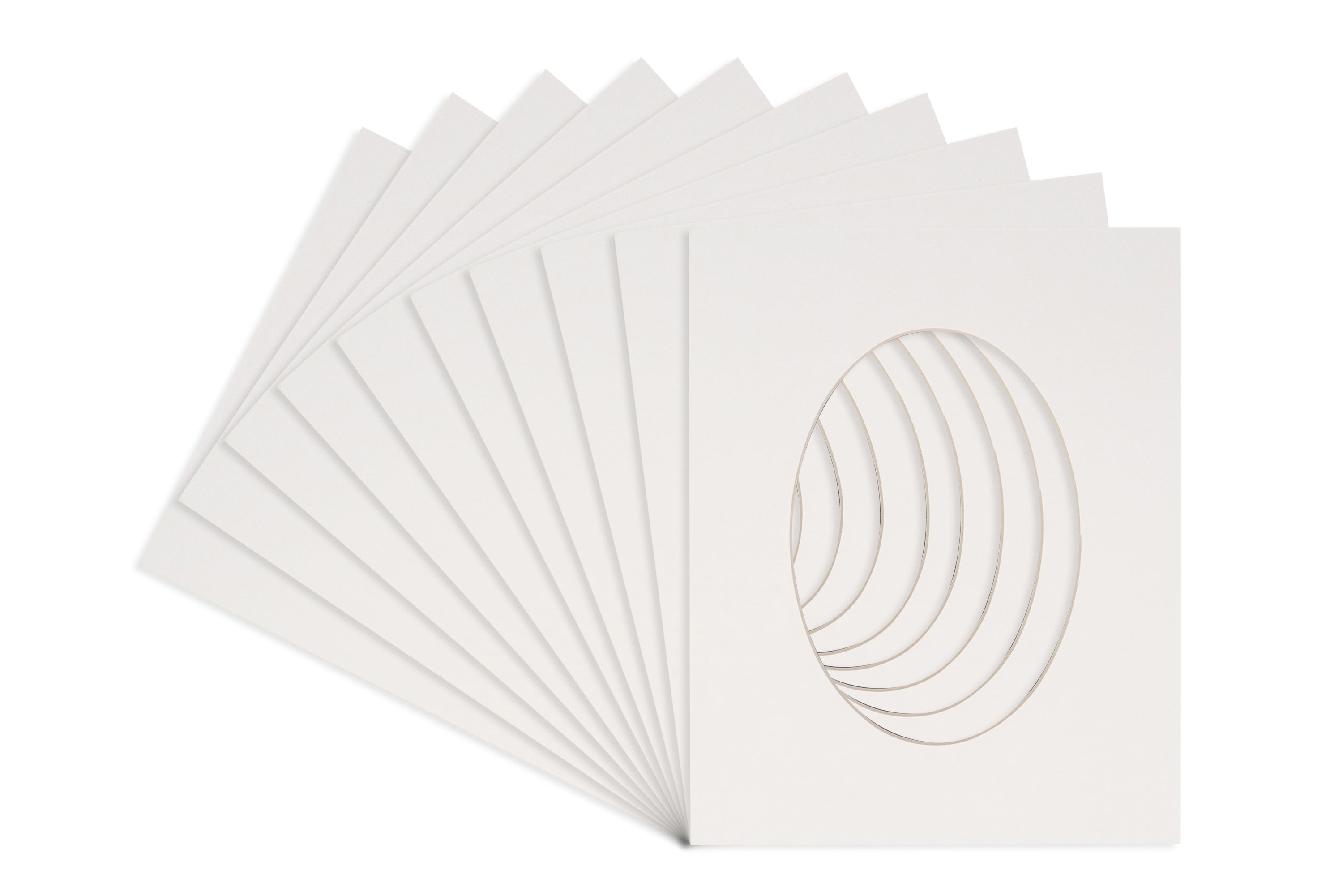 Pack of 5 11x14 White Picture Mats Oval Opening with White Core, for