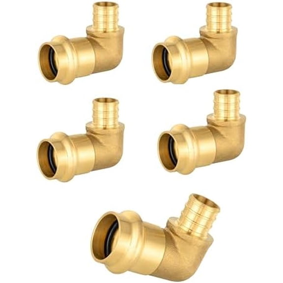 (Pack of 5) 3/4" Copper Press X 3/4" PEX B Crimp Elbow Brass Fittings for Copper and Pex Pipe Connection,(PRESS092)