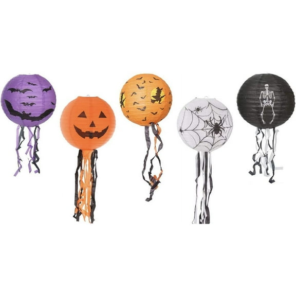 Pack of 5 Assorted Halloween 12" Hanging Paper Lanterns