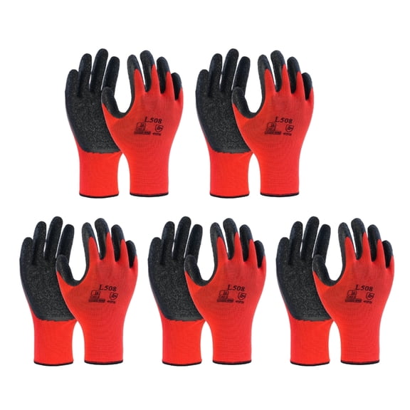 5 Pair Heavy Duty Nylon Gloves with Latex Coating Nonslip Grip for Industrial Cleaning Outdoor Work Mechanical Repair