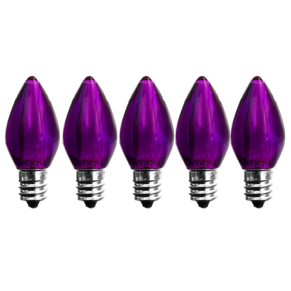 Pack of (5) C7 LED Purple Bulbs - C7 Smooth Lens
