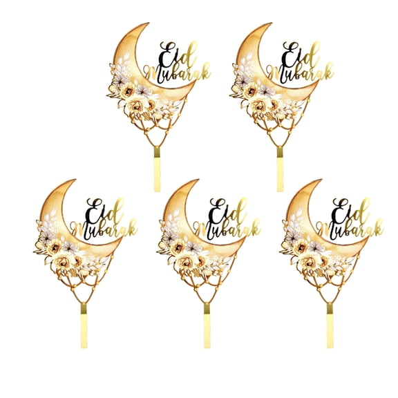 Pack of 5 Cake Toppers Set Cupcakes Toppers Eid Theme Food Safe Cake Pick Baking Accessories for Creative Party Decors