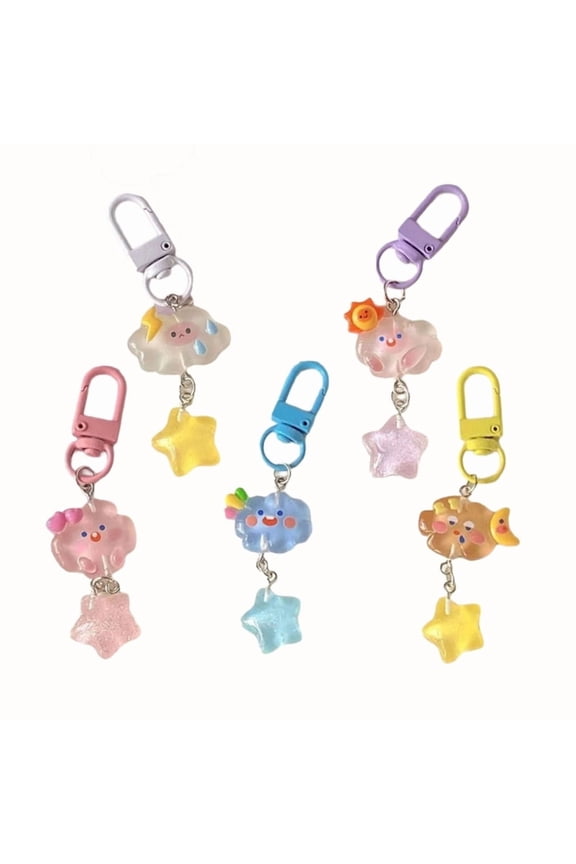 Pack of 5 Cute Cartoon Cloud And Star Keychain Accessory Set For Girls And Children Jewelry Decoration Key Ring