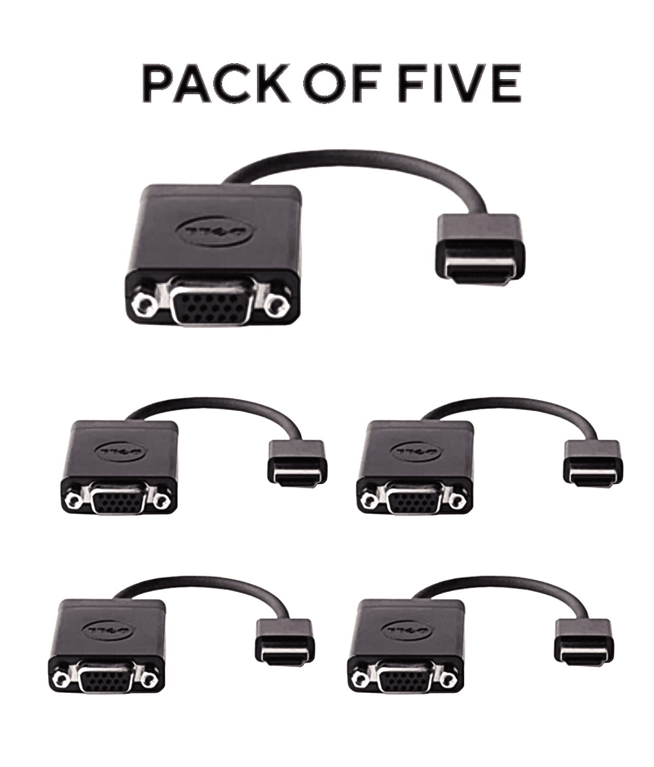 Pack of 5 Dell HDMI to VGA Adapters, A/V Cables, Black- PN: DAUBNBC084