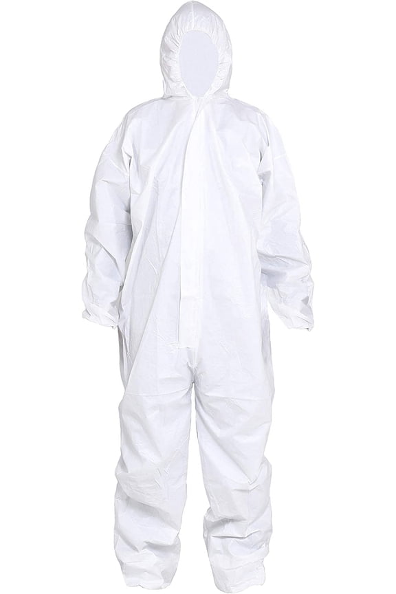 Pack of 5 Disposable Protective Coverall with Hood, Elastic Cuff for Spray Painting Cleaning Work,Breathable & Durable