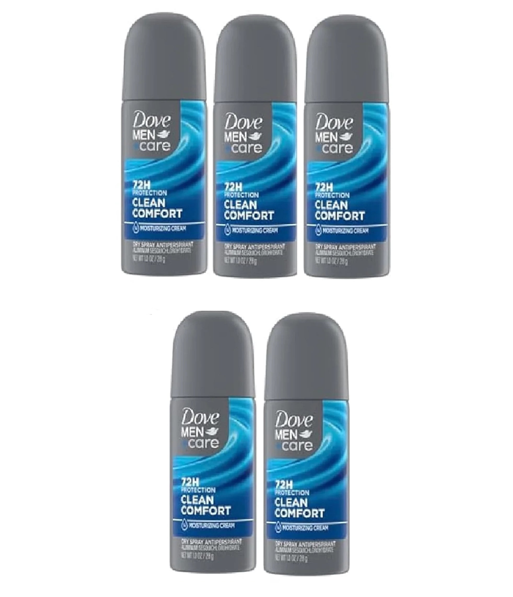 (Pack of 5) Dove Men+Care Antiperspirant Deodorant Dry Spray, Clean Comfort Scent, 72-Hour Sweat & Odor Protection, Travel Size 1 oz
