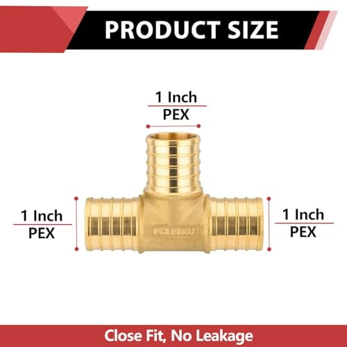 (Pack of 5) EFIELD Pex Crimp1-inch Tee Brass Fittings, No Lead Brass,ASTM F1807