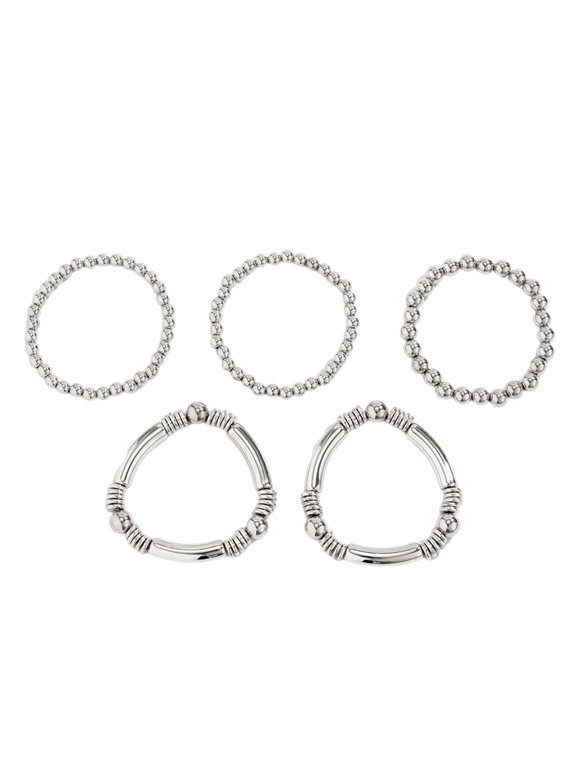 Pack of 5 Elegant Alloy Beaded Bracelets Stackable Wristchain Handmade Fade Resistant Jewelry Gift For Women