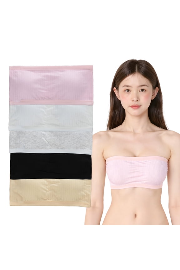 Pack of 5 Girls Cotton Bandeau Light Support Strapless Comfort Bra