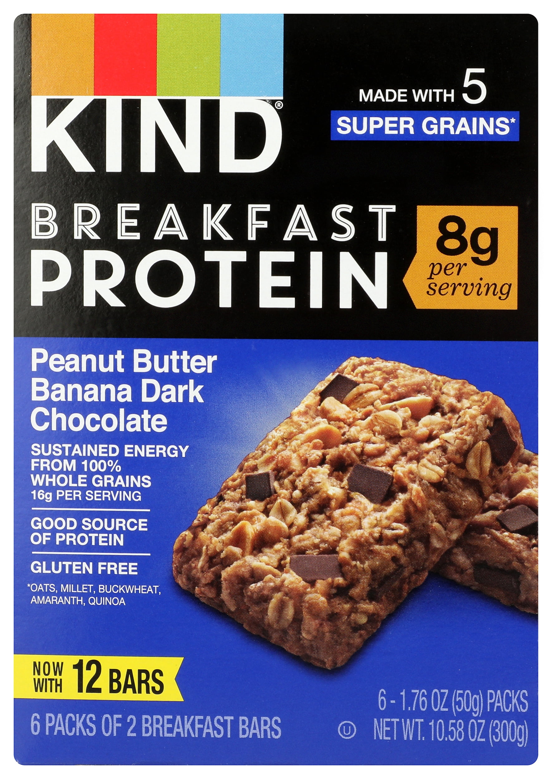 Pack of 5, Kind Peanut Butter Banana Dark Chocolate Breakfast Protein Bars, 10.58 oz