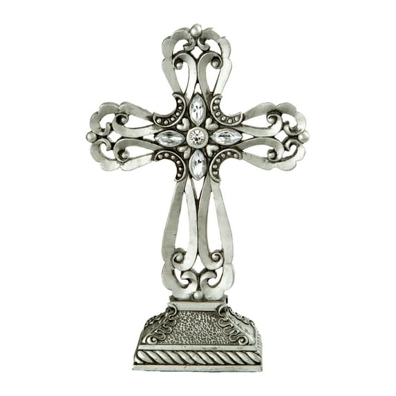 Pack of 5 Large pewter cross statue with antique accents Christmas Decor Holiday party centerpieces
