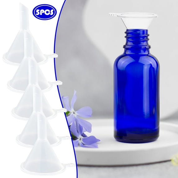 Pack of 5 Mini Plastic Funnels for Arts & Crafts, 0.6cm Hole Diameter, Perfect for Narrow Bottles, Liquid Transfer