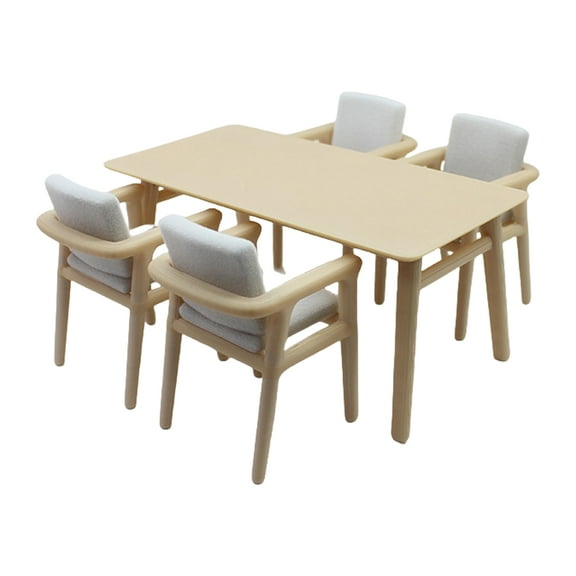 Pack of 5 Miniature Dollhouses Furniture Dining Table and Chair Model Figurine for Children Creative Role Playing Game