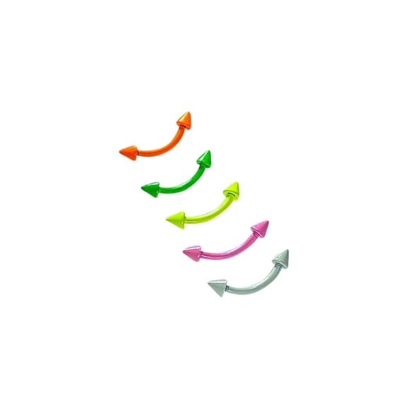 Pack of 5 Neon Color Enamel Coated Surgical Steel Curved Spike Barbell 16g 8mm