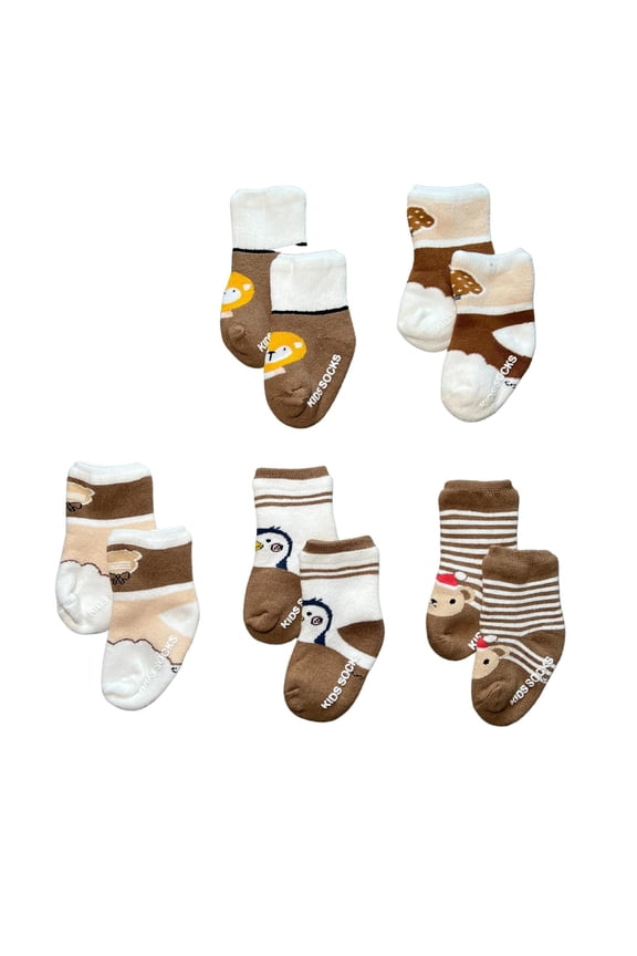 Pack of 5 Non-slip Baby Boy Toddler Socks - 0-12 Months