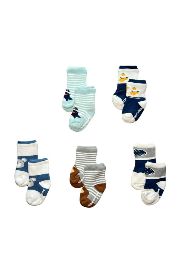 Pack of 5 Non-slip Baby Boy Toddler Socks - 1-3 Years