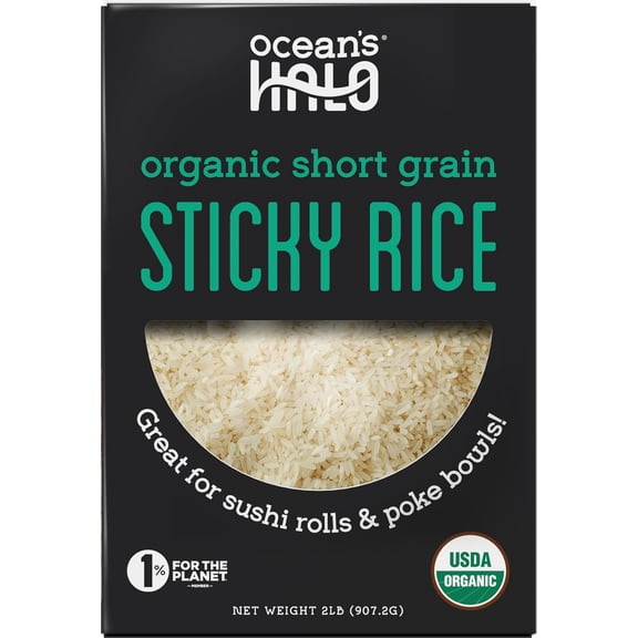 Pack of 5, Oceans Halo Organic Short Grain Sticky Rice, 2lb