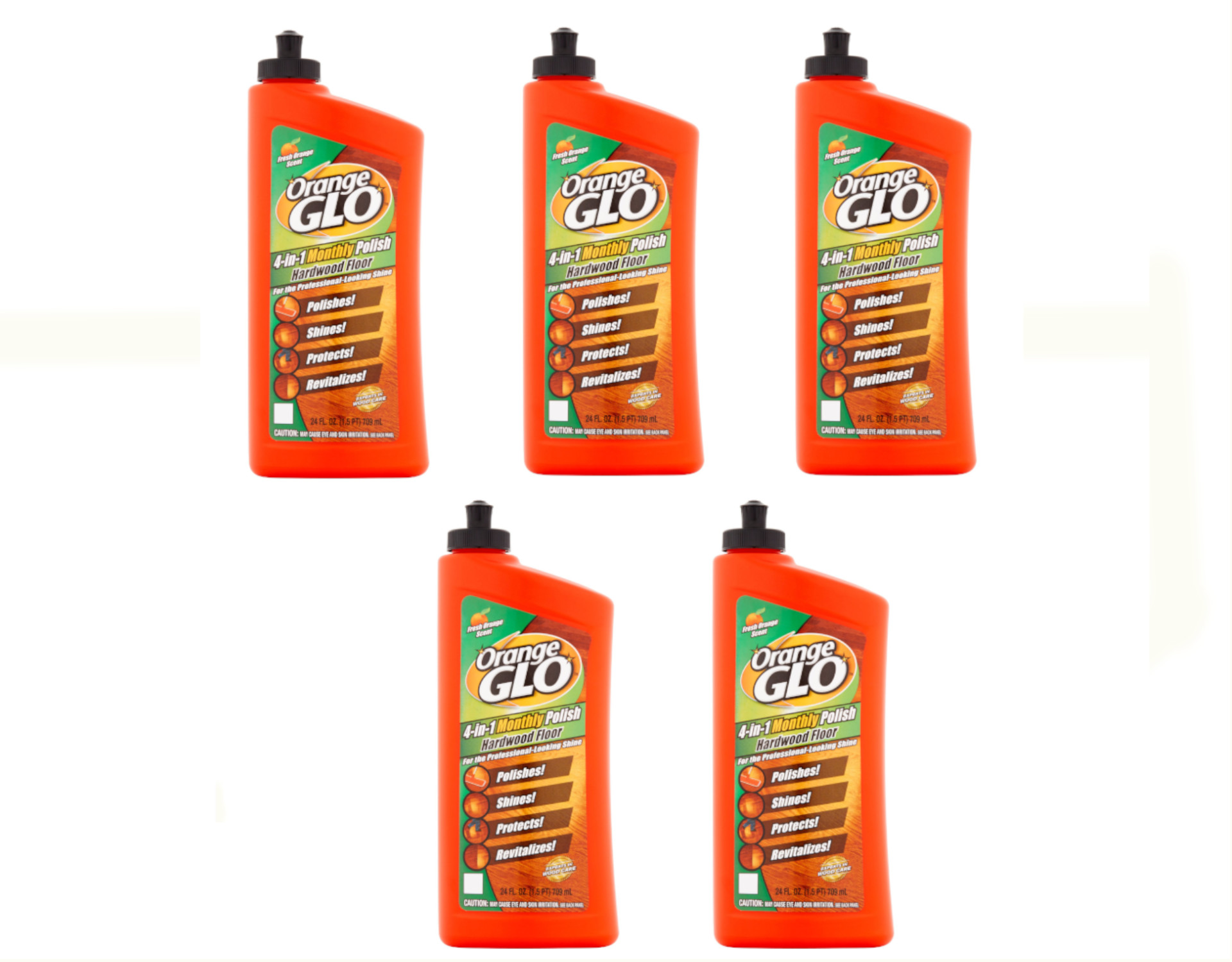 Pack of 5 Orange Glo Fresh Orange Scent 4-in-1 Monthly Polish Hardwood Floor, 24 fl oz