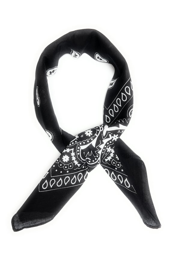 Pack of 5 Paisley Women's Neck Scarf Soft, Shiny 27"x27" Chiffon Square (Black)