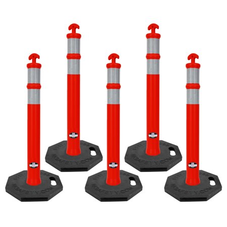 (Pack of 5) RK DPOST2T Polyethylene Portable Delineator Post with 13 lbs Octagonal Rubber Base, 42" Height, Orange