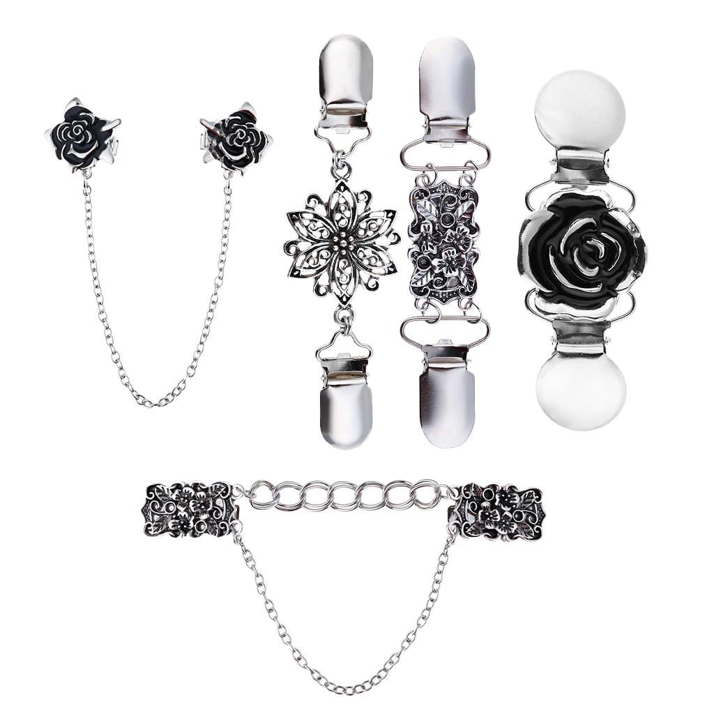 Pack of 5 Retro Shawl Clips with Chain Shrug Sweater Clips Clasp