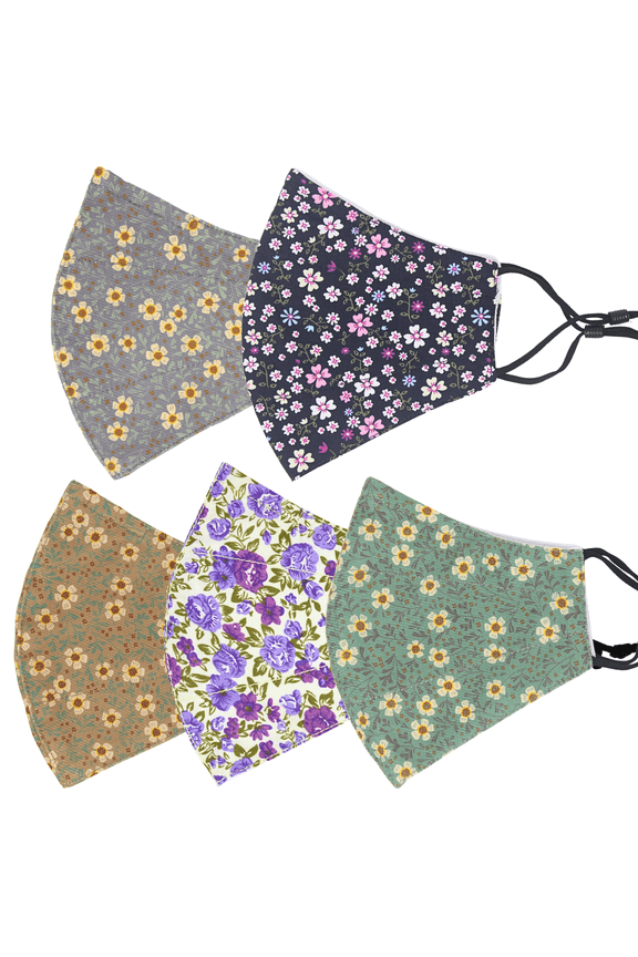 Pack of 5 Reusable Face Covering Mask Washable Cover One Size Unisex Assorted Color Masks