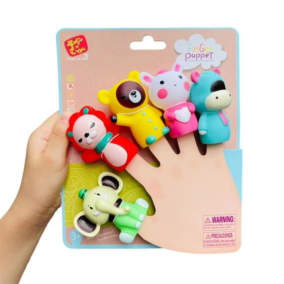 Pack of 5 Rubber Animal Finger Puppets for Toddlers Kids Adults Interactive Play Party Goodie Bag Fillers