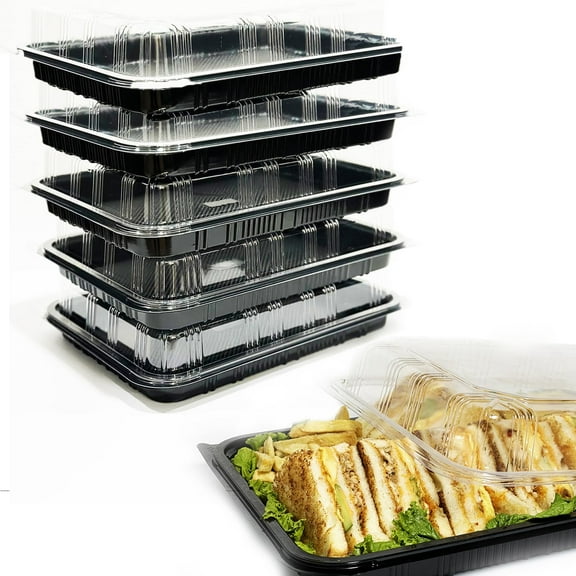 Pack of 5 Serving Tray with lid - Reusable Catering Trays with Lids 13inch Long for Meal Prep, Cakes, Treats and Sandwiches (13 * 2.7 * 9.4inch)