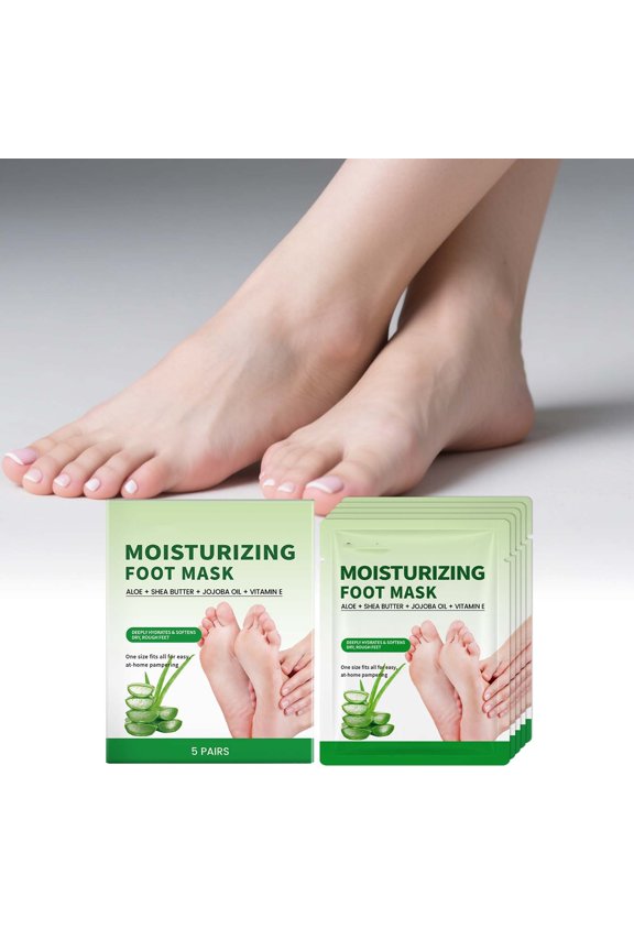 Pack of 5 Softening Foot Mask Socks, Moisturising Anti-Callus Socks with Aloe, Shea Butter, Jojoba Oil & Vitamin E, Foot Mask for Soft & Dry Feet
