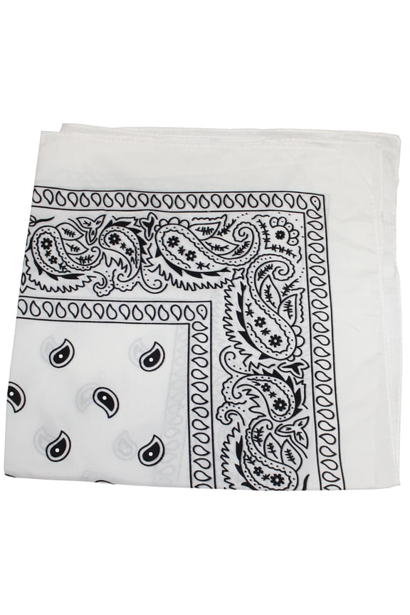 Pack of 5 X-Large Paisley Cotton Printed Bandana - 27 x 27 inches (White)