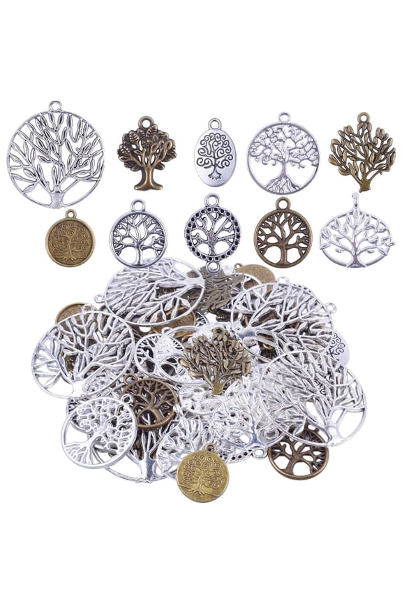 Pack of 50 Alloy Tree of Life Charms Pendents for Making Bracelet and Necklace