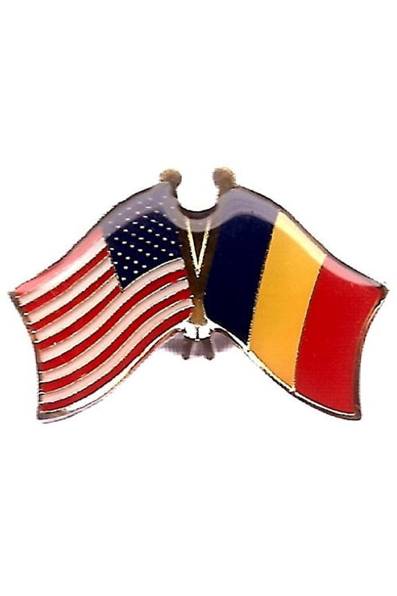 Pack of 50 Belgium & US Crossed Double Flag Lapel Pins, Belgian & American Friendship Pin Badge
