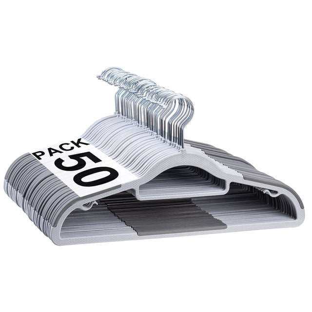 Pack of 50 Coat Hangers, Space-Saving Slim Plastic Clothes Hangers with ...
