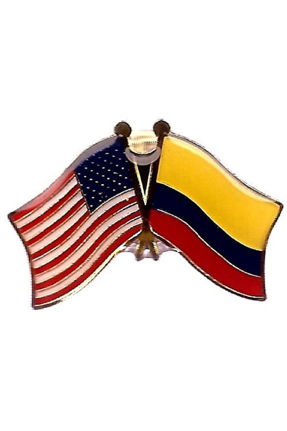 Pack of 50 Colombia & US Crossed Double Flag Lapel Pins, Colombian & American Friendship Pin Badge