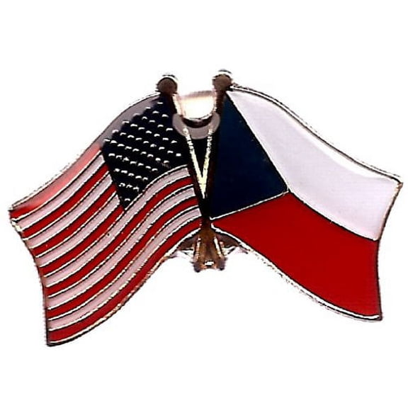 Pack of 50 Czech Republic & US Crossed Double Flag Lapel Pins, Czech Republican & American Friendship Pin Badge