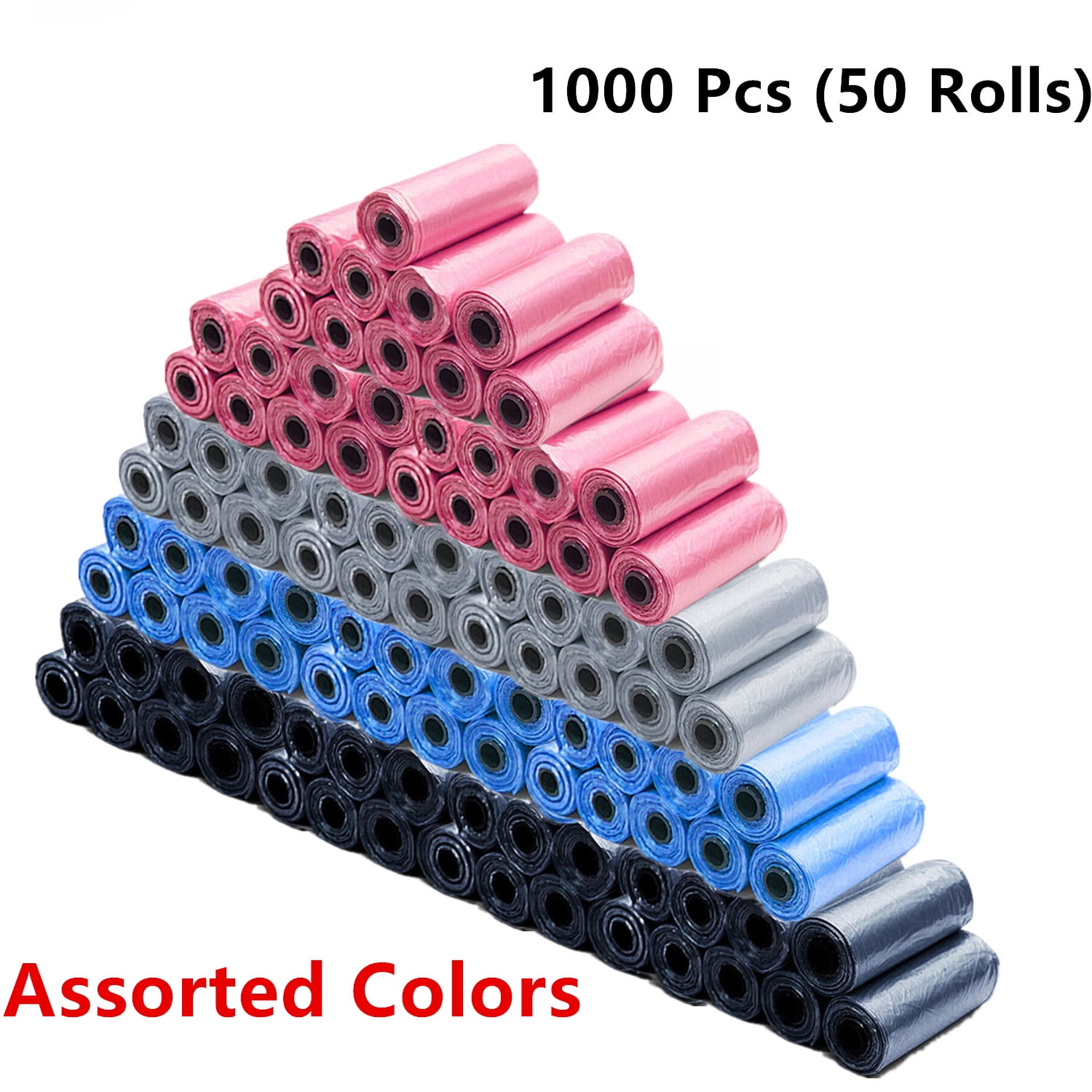 Pack of 50 DOG PET WASTE POOP BAGS, UNSCENTED, REFILL ROLLS, Multicolor