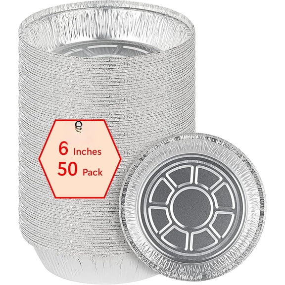 Pack of 50 Disposable Aluminum Foil Pans –6 Inch Circular Aluminum Pans, Ideal for Baking, Storing, Heating, Serving, BBQ - Round Foil Pans