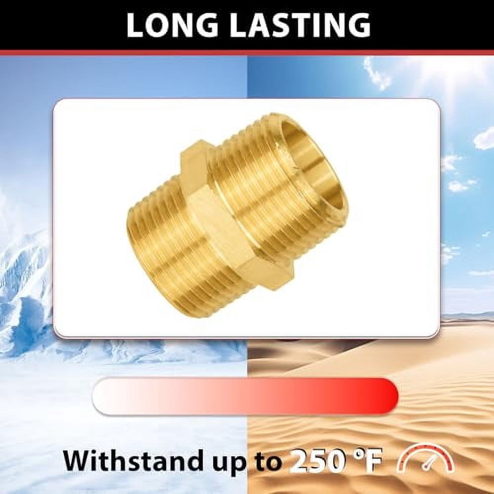 1/2" NPT To 1/4" NPT Male Hex Nipple Reducer - Brass Pipe Fitting Adapter, 4-Pack With Sealing Tape