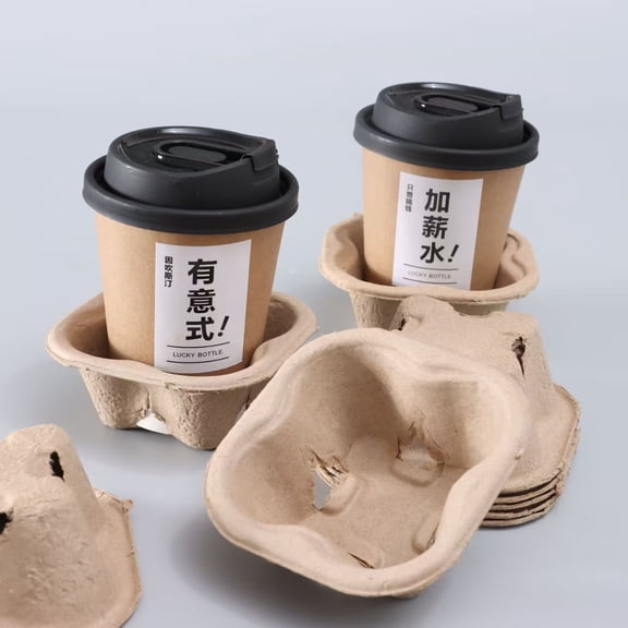 Pack of 50,Environmentally Friendly and Biodegradable Milk Tea Coffee Cup Fixed Pulp Trays