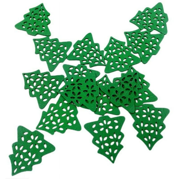 Pack of 50 Green Wooden Xmas Tree Flat Back Buttons Buttons for DIY Crafts Christmas Decoration