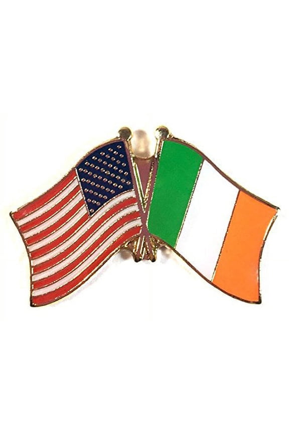 Pack of 50 Ireland & US Crossed Double Flag Lapel Pins, Irish & American Friendship Pin Badge