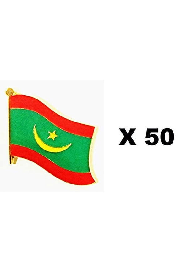 Pack of 50 Mauritania World Flag Lapel Pins, Fifty Mauritanian Hat Tie Pin Badges